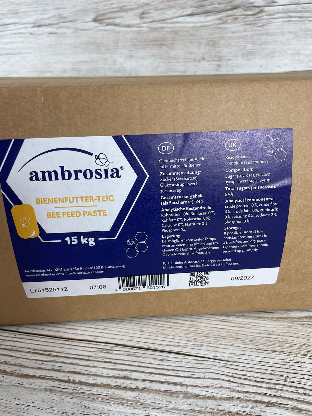 Premium Bienen Futterteig Ambrosia 15kg Block kaufen bei Imkereibedarf Altools