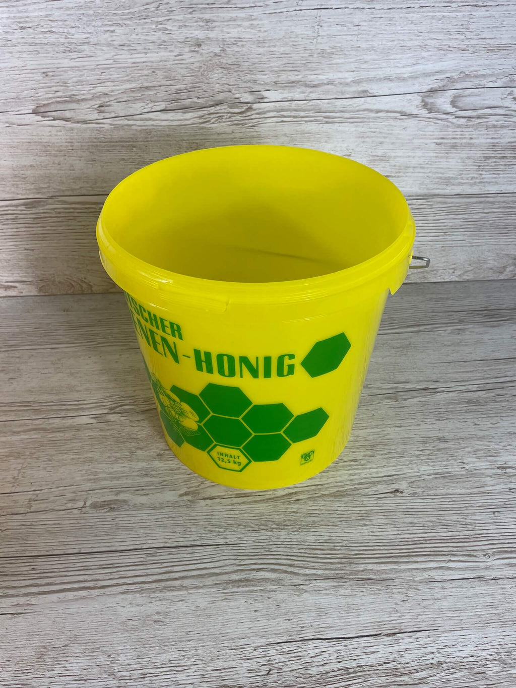 Gelber Honigeimer für 12,5 kg Füllmenge mit Bienen Aufdruck von Imkereibedarf Altools